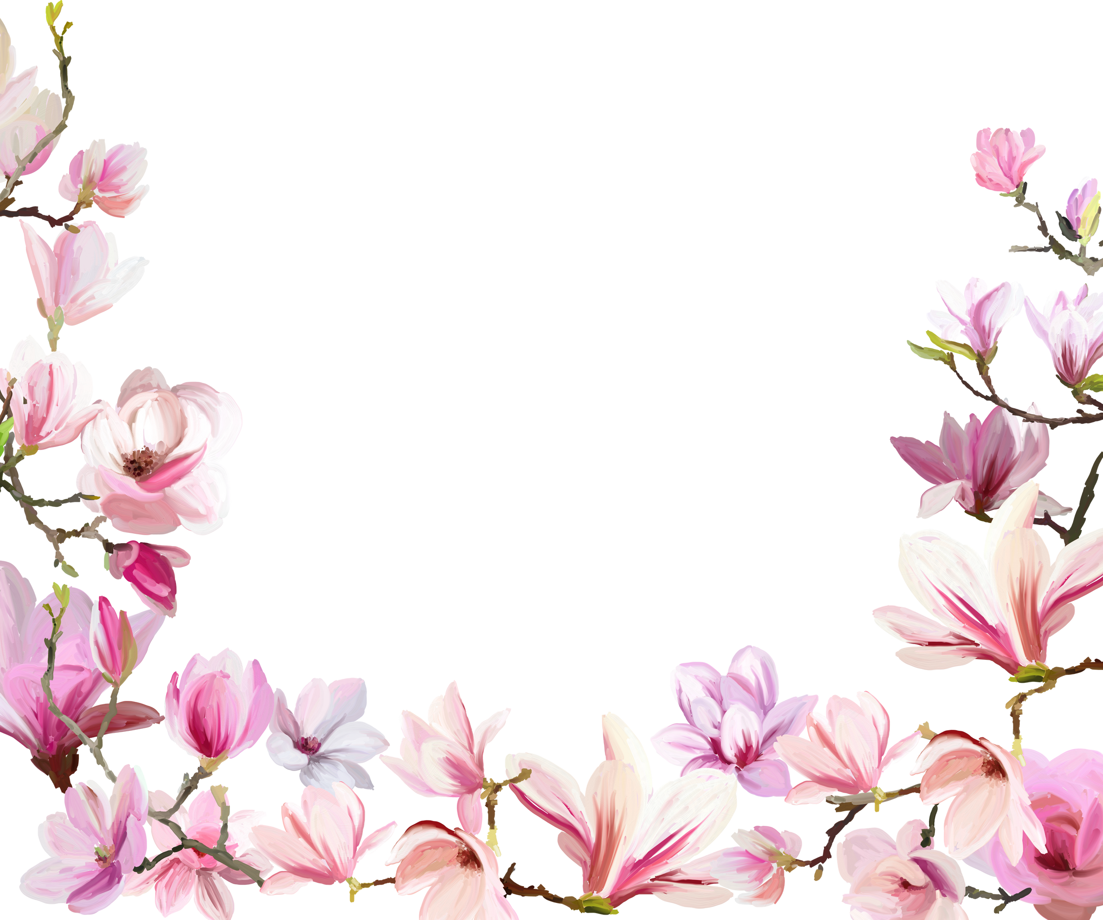 Frame of magnolia flowers. Floral spring template